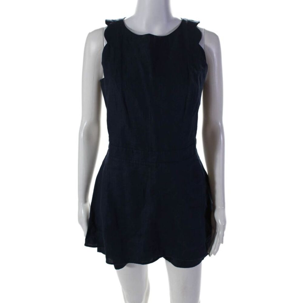 Socapri Womens Silk Scalloped Trim Sleeveless One Piece Romper Navy Blue Size 42